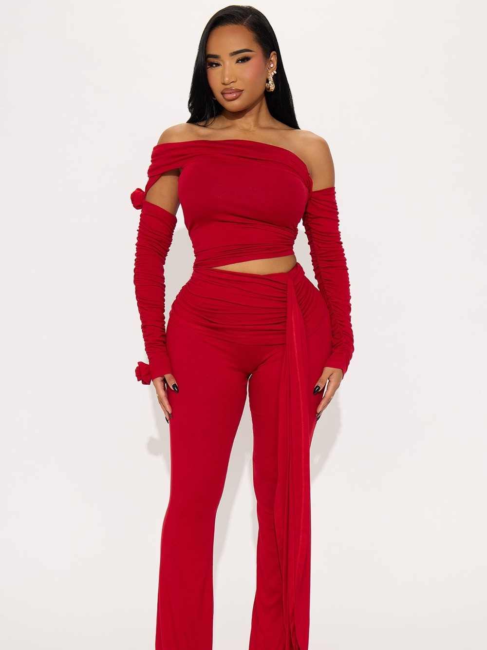 Fashion Nova Off-Shoulder Red Two-Piece Jumpsuit set